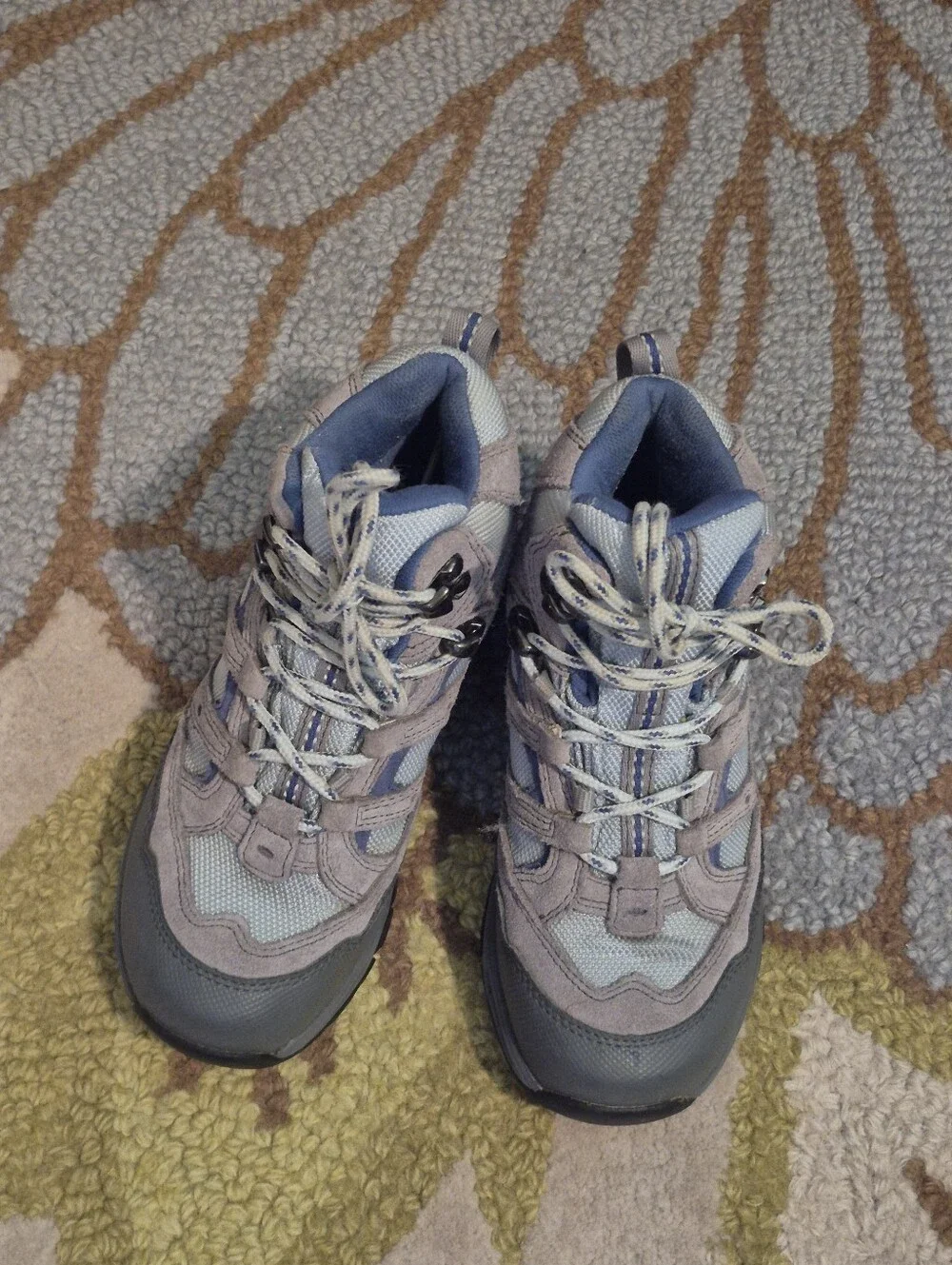 L.L.Bean Unisex Kids Blue And Gray Ankle Hiking Boots Size 2